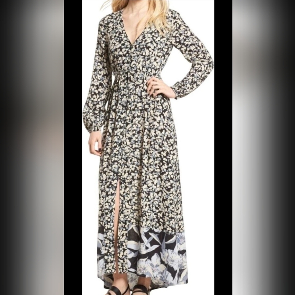 Billabong Allegra Maxi Dress Womens Boho Size Medium Black & White Floral